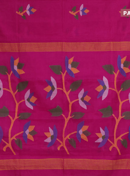 Jamdhani silk cotton saree pink with thread woven floral buttas and zari woven border