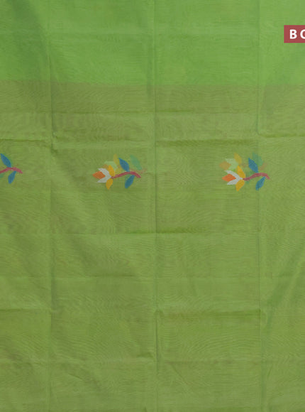 Jamdhani silk cotton saree light green and light pink with thread woven floral buttas and simple border