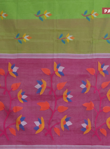 Jamdhani silk cotton saree light green and light pink with thread woven floral buttas and simple border