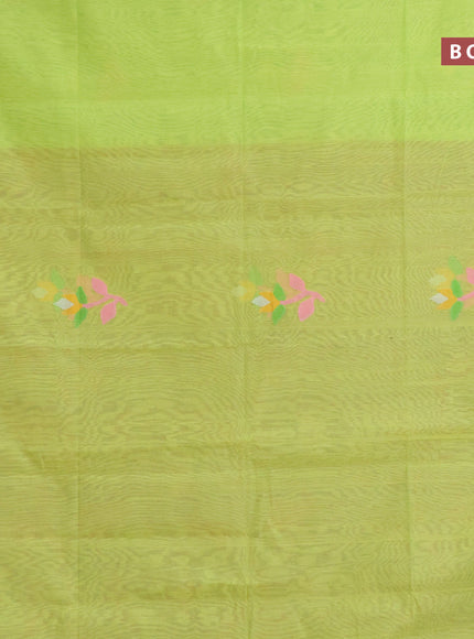 Jamdhani silk cotton saree fluorescent green and pink shade with thread woven floral buttas and simple border