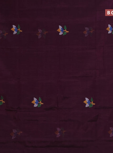 Jamdhani silk cotton saree wine shade with thread woven floral buttas and zari woven border