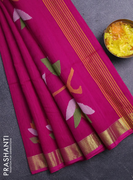 Jamdhani silk cotton saree pink with thread woven floral buttas and zari woven border