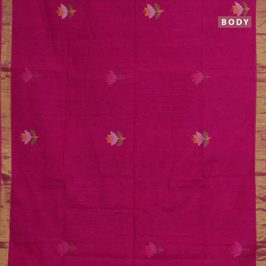 Jamdhani silk cotton saree pink with thread woven floral buttas and zari woven border