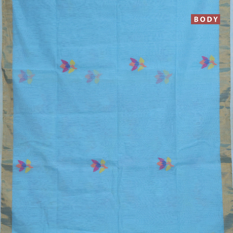 Jamdhani silk cotton saree light blue with thread woven floral buttas and zari woven border