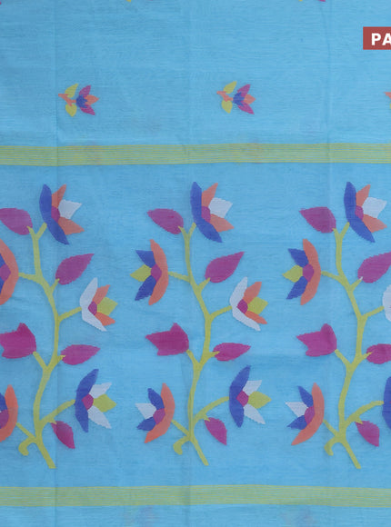 Jamdhani silk cotton saree light blue with thread woven floral buttas and zari woven border