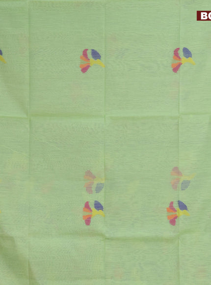 Jamdhani silk cotton saree pista green with thread woven floral buttas and zari woven border