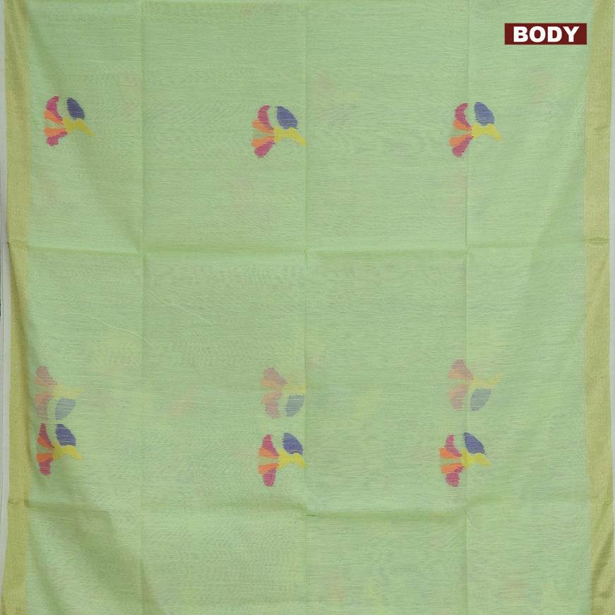 Jamdhani silk cotton saree pista green with thread woven floral buttas and zari woven border