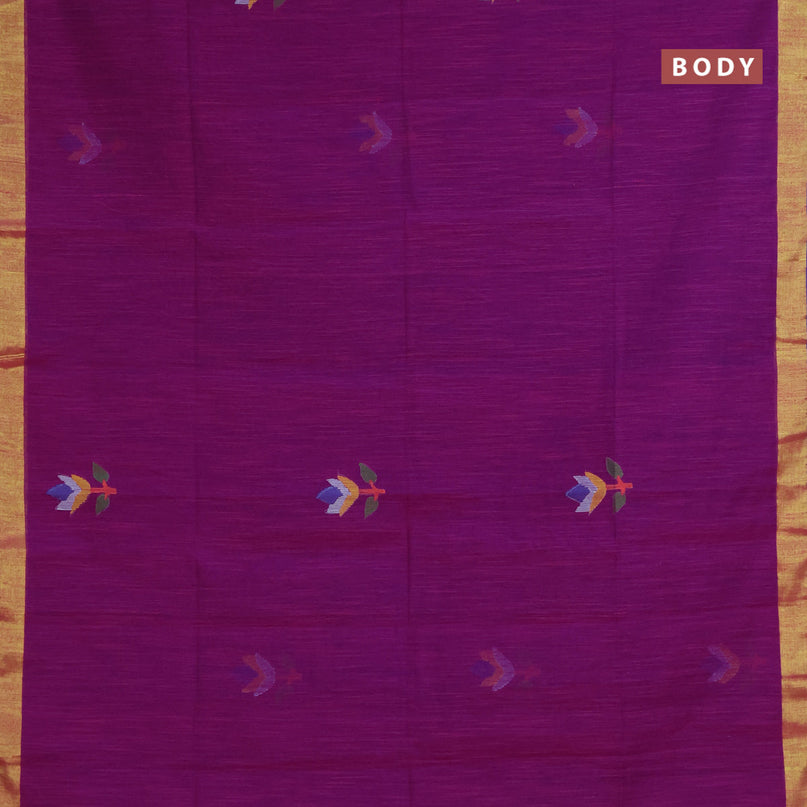 Jamdhani silk cotton saree magenta pink with thread woven floral buttas and zari woven border