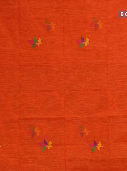 Jamdhani silk cotton saree orange with thread woven floral buttas and zari woven border