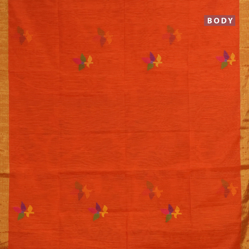 Jamdhani silk cotton saree orange with thread woven floral buttas and zari woven border