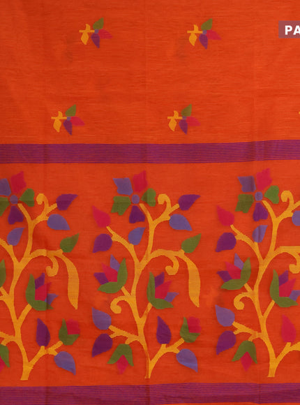 Jamdhani silk cotton saree orange with thread woven floral buttas and zari woven border