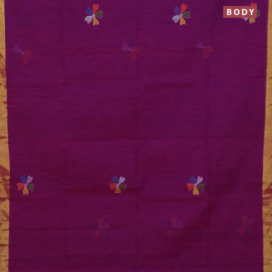 Jamdhani silk cotton saree magenta pink with thread woven floral buttas and zari woven border