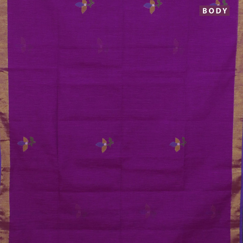 Jamdhani silk cotton saree magenta pink with thread woven floral buttas and zari woven border