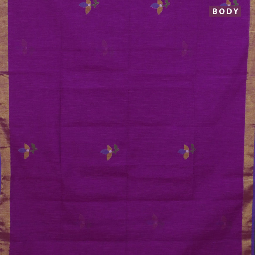 Jamdhani silk cotton saree magenta pink with thread woven floral buttas and zari woven border