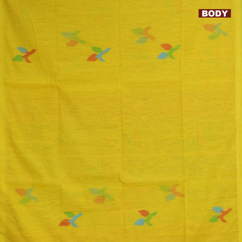 Jamdhani silk cotton saree yellow with thread woven floral buttas and simple border