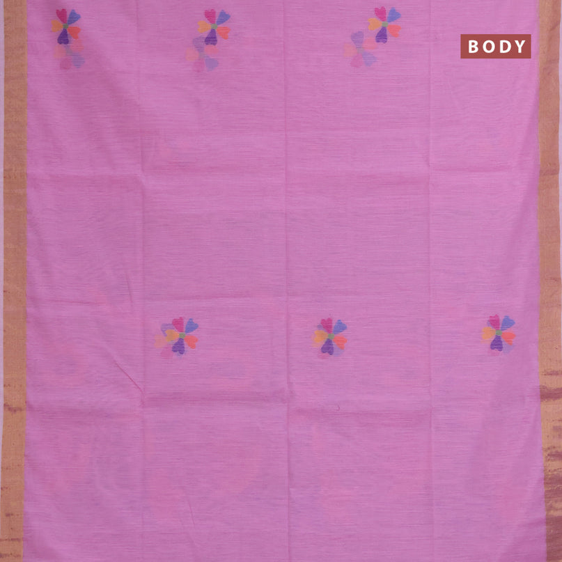 Jamdhani silk cotton saree light pink with thread woven floral buttas and zari woven border