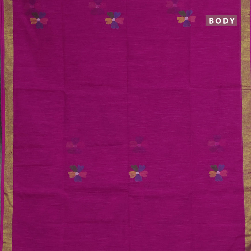 Jamdhani silk cotton saree magenta pink with thread woven floral buttas and zari woven border