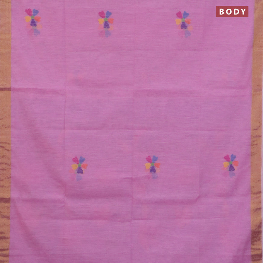 Jamdhani silk cotton saree light pink with thread woven floral buttas and zari woven border