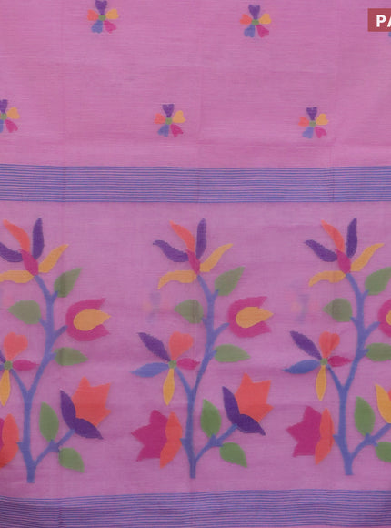 Jamdhani silk cotton saree light pink with thread woven floral buttas and zari woven border