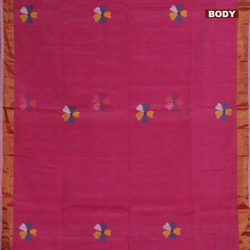 Jamdhani silk cotton saree pink with thread woven floral buttas and zari woven border