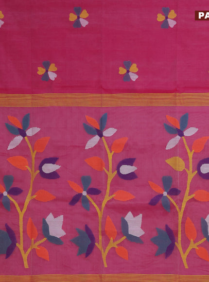 Jamdhani silk cotton saree pink with thread woven floral buttas and zari woven border