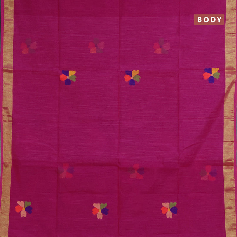 Jamdhani silk cotton saree dark pink with thread woven floral buttas and zari woven border