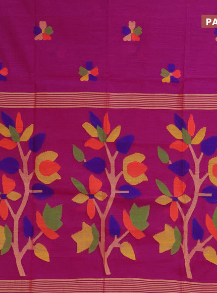 Jamdhani silk cotton saree dark pink with thread woven floral buttas and zari woven border