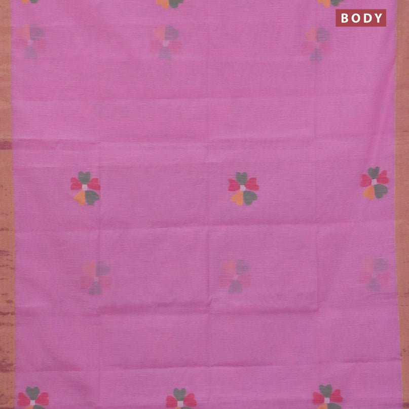 Jamdhani silk cotton saree light pink with thread woven floral buttas and zari woven border