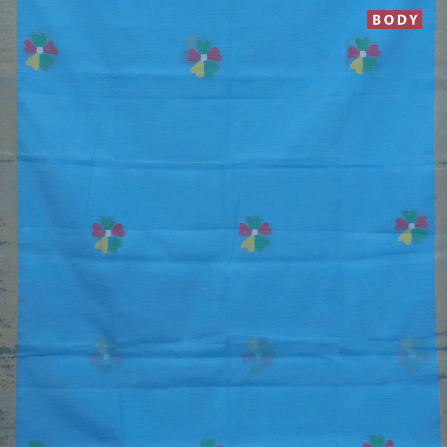 Jamdhani silk cotton saree light blue with thread woven floral buttas and zari woven border