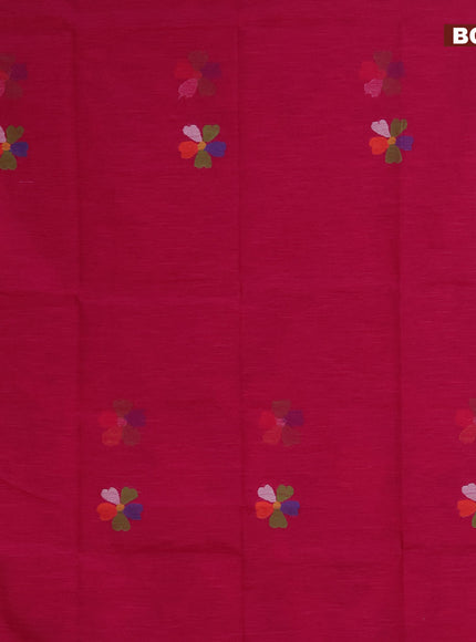 Jamdhani silk cotton saree magenta pink with thread woven floral buttas and zari woven border