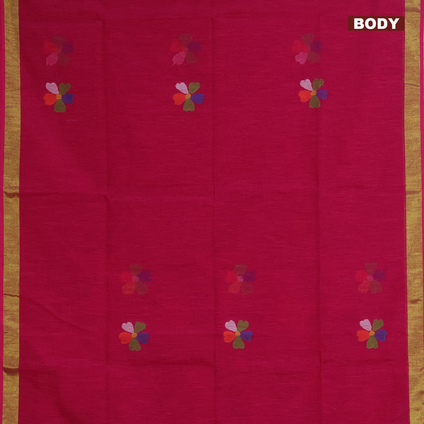 Jamdhani silk cotton saree magenta pink with thread woven floral buttas and zari woven border