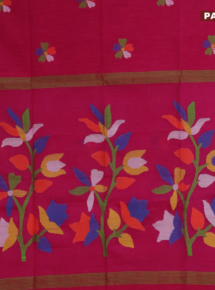 Jamdhani silk cotton saree magenta pink with thread woven floral buttas and zari woven border