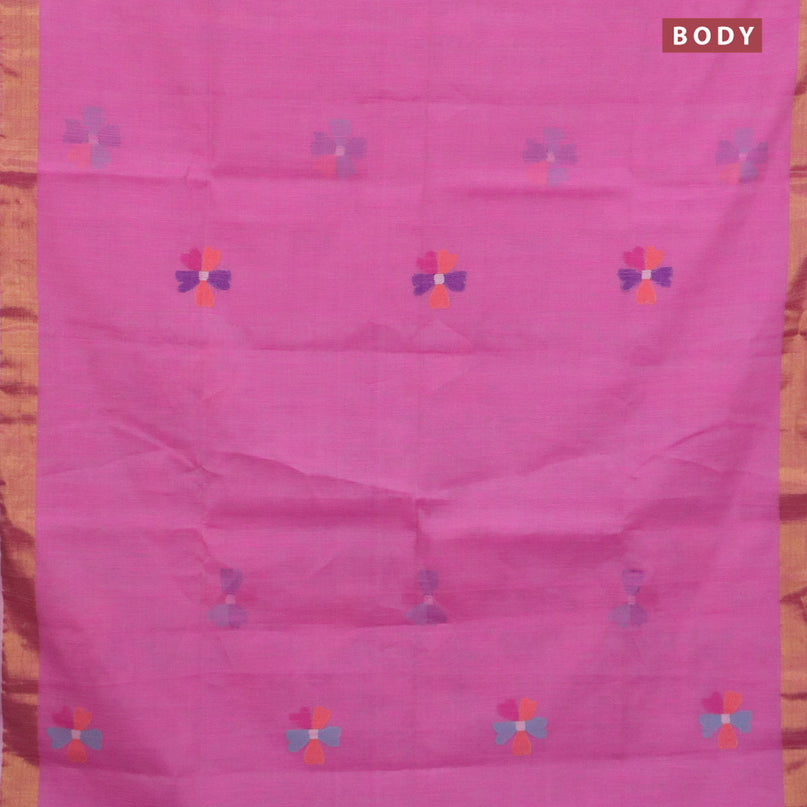 Jamdhani silk cotton saree light pink with thread woven floral buttas and zari woven border