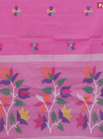 Jamdhani silk cotton saree light pink with thread woven floral buttas and zari woven border