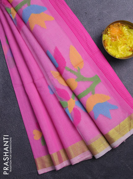 Jamdhani silk cotton saree light pink with thread woven floral buttas and zari woven border