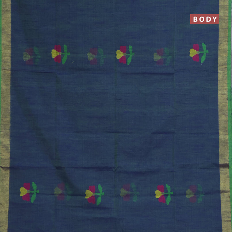 Jamdhani silk cotton saree dual shade of bluish green with thread woven floral buttas and zari woven border