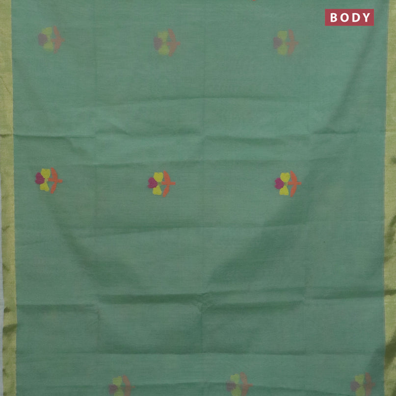 Jamdhani silk cotton saree pastel green with thread woven floral buttas and zari woven border