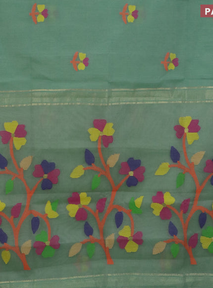 Jamdhani silk cotton saree pastel green with thread woven floral buttas and zari woven border