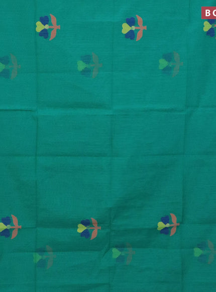 Jamdhani silk cotton saree teal green with thread woven floral buttas and simple border