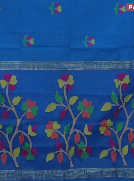 Jamdhani silk cotton saree cs blue with thread woven floral buttas and zari woven border