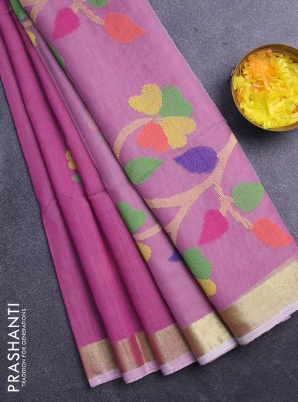 Jamdhani silk cotton saree pink shade with thread woven floral buttas and zari woven border