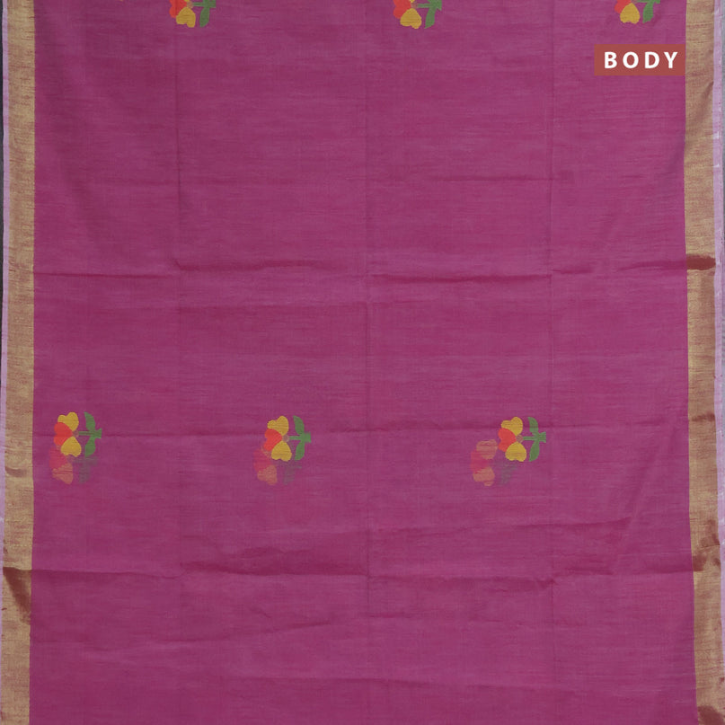 Jamdhani silk cotton saree pink shade with thread woven floral buttas and zari woven border