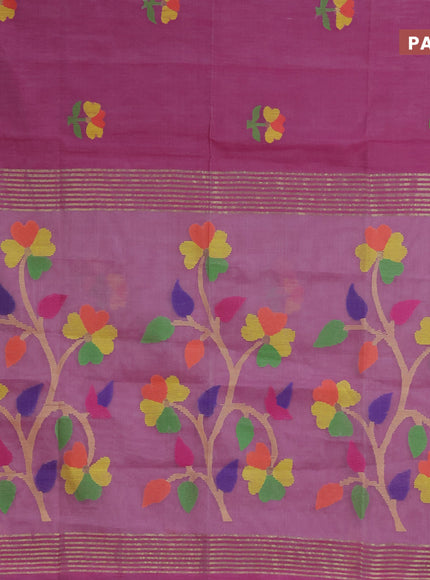 Jamdhani silk cotton saree pink shade with thread woven floral buttas and zari woven border