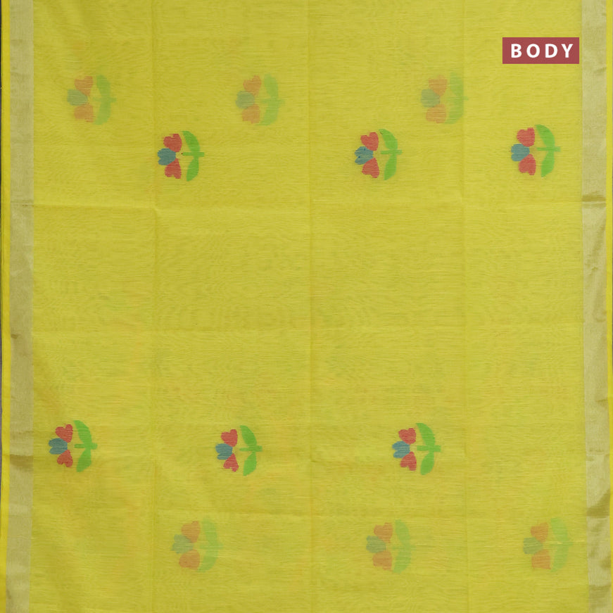 Jamdhani silk cotton saree yellow with thread woven floral buttas and zari woven border