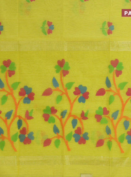 Jamdhani silk cotton saree yellow with thread woven floral buttas and zari woven border