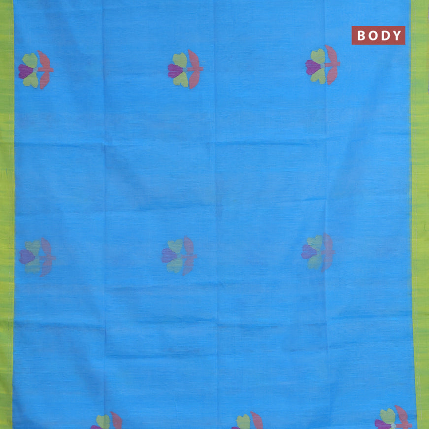 Jamdhani silk cotton saree light blue with thread woven floral buttas and simple border