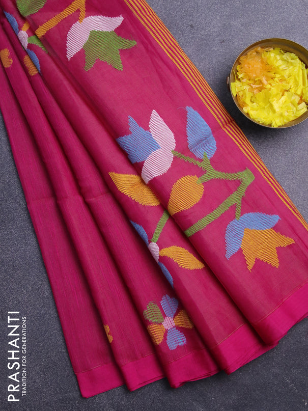 Jamdhani silk cotton saree pink with thread woven floral buttas and simple border