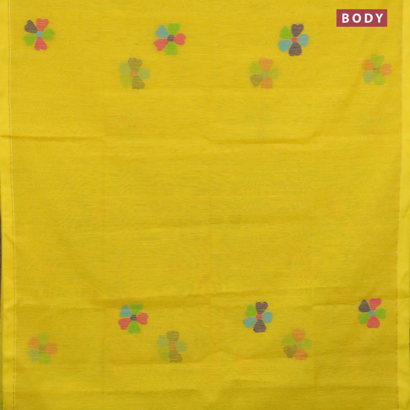 Jamdhani silk cotton saree yellow with thread woven floral buttas and simple border