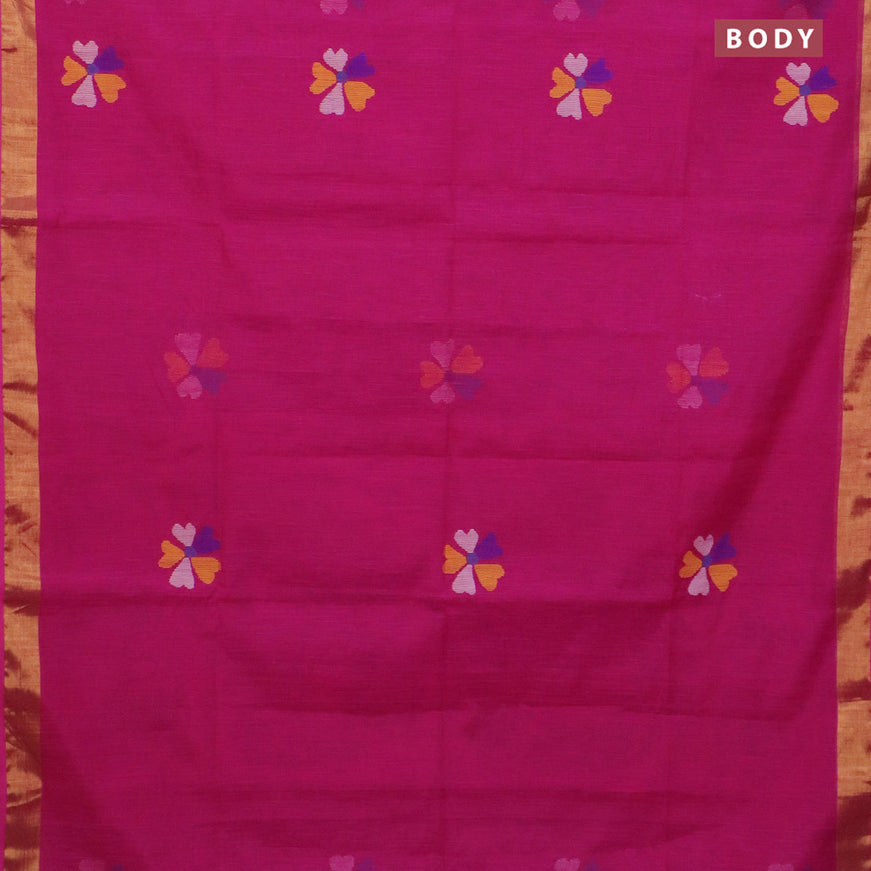 Jamdhani silk cotton saree pink with thread woven floral buttas and zari woven border