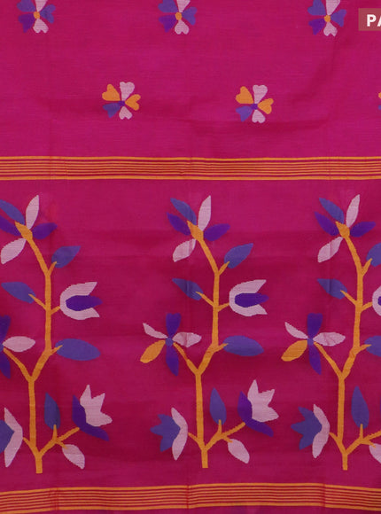 Jamdhani silk cotton saree pink with thread woven floral buttas and zari woven border